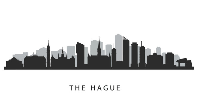 The Hague Skyline with Netherlands Cityscape Silhouette.