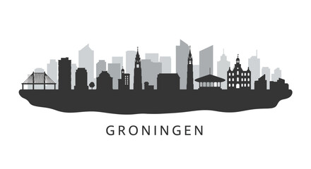 Naklejka premium Groningen Skyline with Netherlands Cityscape, and Vector Illustration. (1)