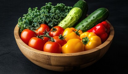 Fresh, vibrant vegetables in a wooden bowl