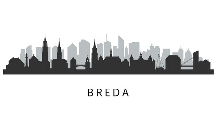 Naklejka premium Breda Skyline with Netherlands Cityscape, and Urban Vector.