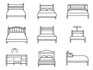 minimalist bedroom bed line art style vector graphic