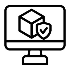 Monitor showing 3D block representing blockchain security