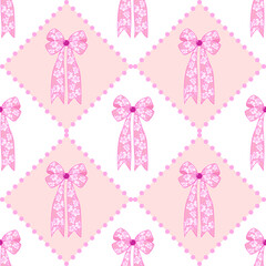Pink ribbon pattern on a light background.