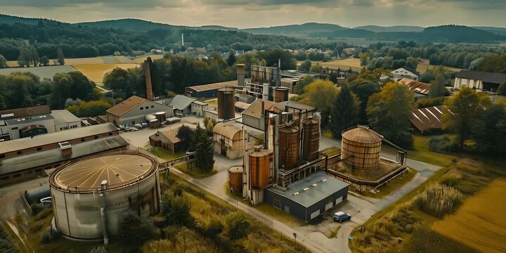 Aerial view of sprawling industrial complex with large buildings.