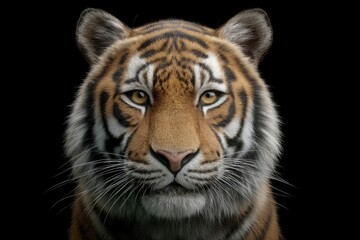 Fototapeta premium Tiger Portrait on Black Background Detailed Wildlife Close-up