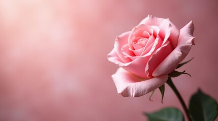 A Delicate Pink Rose Blossom in Soft Light Against a Gentle Background