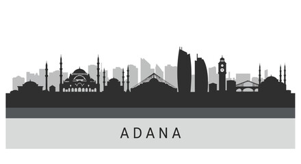 Naklejka premium Adana Skyline with Turkey Cityscape silhouette.