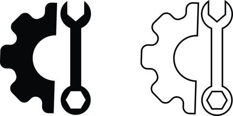 Repair tools and service icon set. Wrench, screwdriver and gear setting vector collection isolated on transparent background. Spanner perfect for diy crafting, and repair projects glyph symbol.