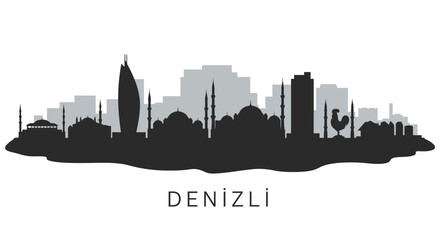 Naklejka premium Denizli City Silhouette with Turkey Architecture.
