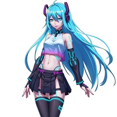 Anime girl digital art cyber neon futuristic character illustration manga style long hair artwork design