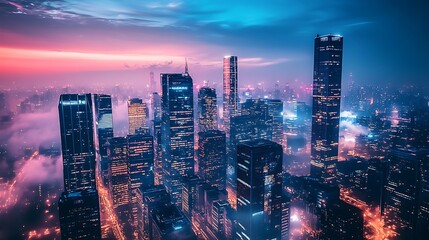 Obraz premium A futuristic city skyline beneath glowing alien stars.