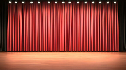 Red Velvet Curtain on Theater Stage with Spotlight Illumination
