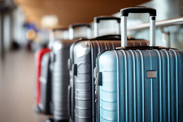 Fototapeta premium Luggage placed at airport symbolizing travel, departure, and air transportation