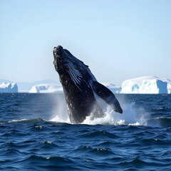 Fototapeta premium Majestic Humpback Whale Breaching in Icy Ocean Waters