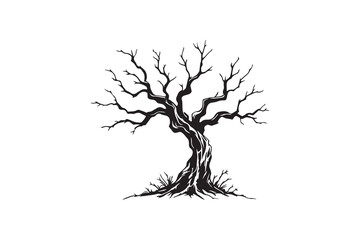 old dead spooky tree line art and black color