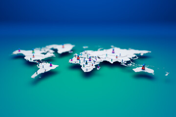 The doll model is placed on a world map. The dolls represent each country's company or organization's employees.