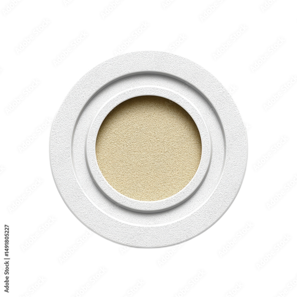 Poster abstract white circle frame design presents a neutral beige textured center for graphic elements and
