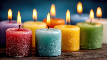 Colorful birthday candles burning in a row, celebrating joy and warmth