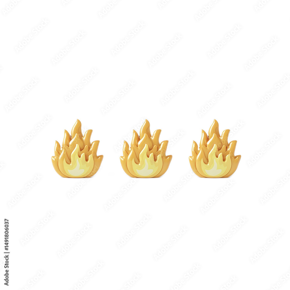 Poster three dimensional render of golden flames perfect for website design or app icon