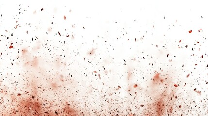 Abstract explosion of reddish brown particles against a white background