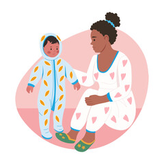 A flat style illustration showing matching outfits