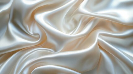 Fototapeta premium close-up of smooth, shiny cream-colored silk fabric with gentle folds and elegant texture creating a luxurious and soft visual effect