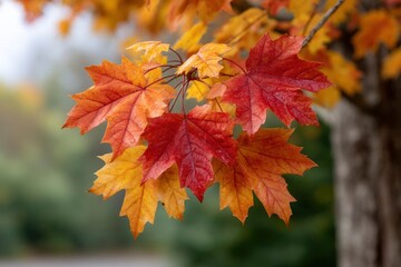 Maple Leaves Changing Color During Autumn Season