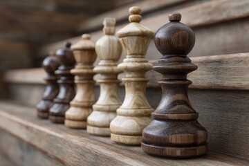 Chess Pieces Arranged on Wooden Surface Game Strategy