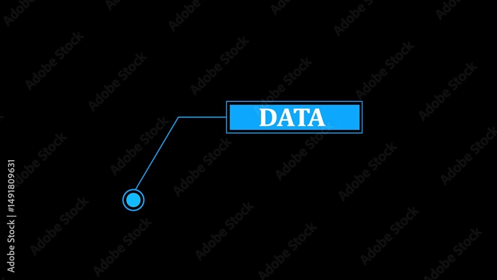 Poster clean modern data infographic element showcasing the word data in a blue box with a connecting line 