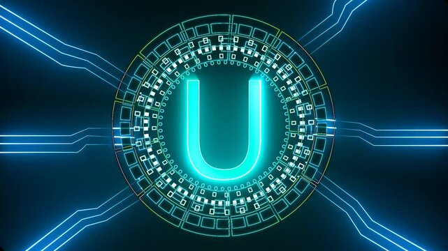Technology text U animation on technology background. 