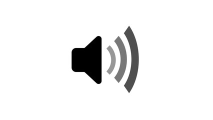 Simple minimalist speaker icon depicting sound and volume in monochrome for digital interface design on a clean white background