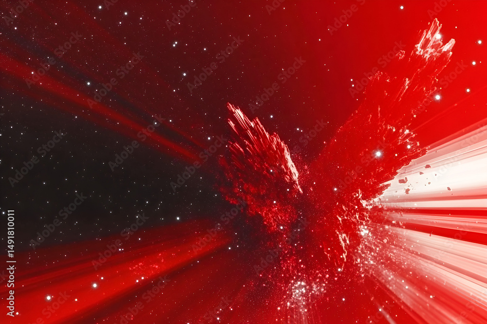 Aufkleber abstract red space burst with starry particles and streaks of light in deep space exploration concep