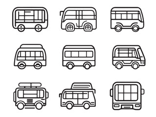 stylish bus line art icon set for creative use