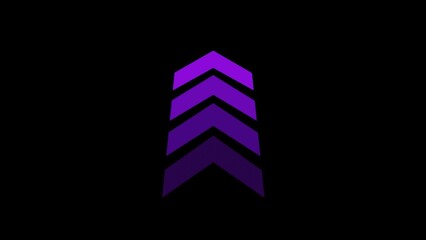 Modern and sleek design featuring a vertical stack of upward pointing chevrons in shades of purple against a black backdrop, symbolizing progress and growth.
