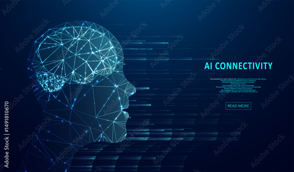 Poster artificial intelligence illustration of brain. machine learning concept. abstract glowing brain conn