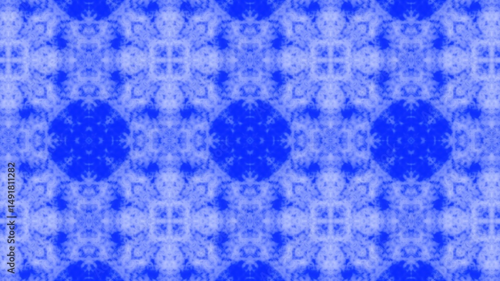 Poster abstract symmetrical blue pattern design with repeating shapes and textures representing organic clo