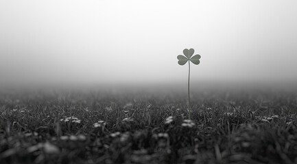 Single clover in a field of mist