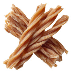 Seafood items png concept. Dried fish strips stacked together in a cross pattern.