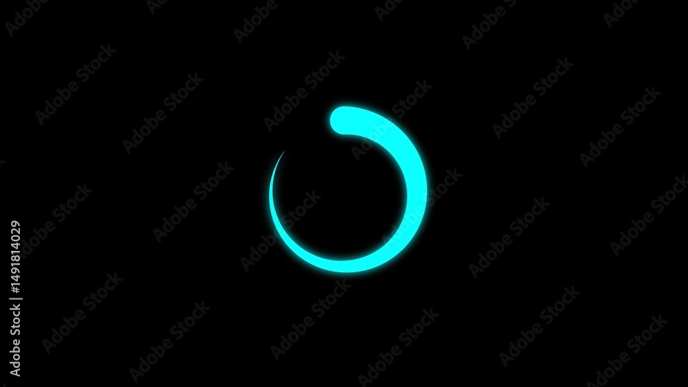 Poster abstract glowing neon circle animation illustrating progress loading or buffering on a solid black b
