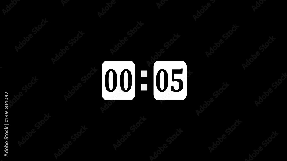 Poster digital countdown timer displaying five seconds remaining on a black background ideal for time sensi