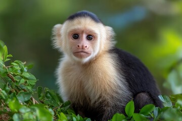 Monkey Sitting in Tree Watching Intently Wild Animal Portrait