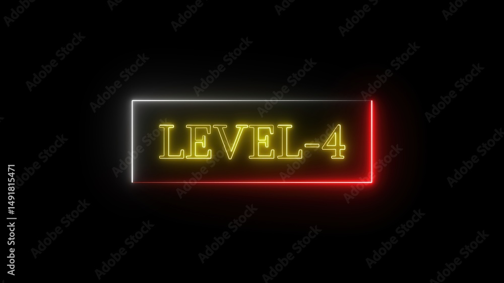 Aufkleber glowing neon sign displaying level 4 text within a vibrant rectangular frame against a black backgro