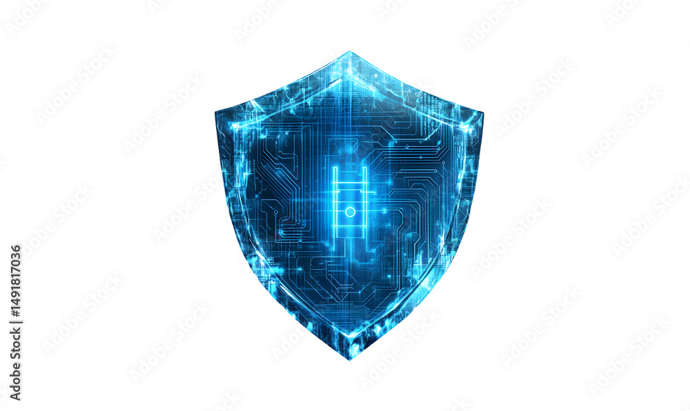 Poster digital shield design with glowing circuit lines. isolated on transparent background