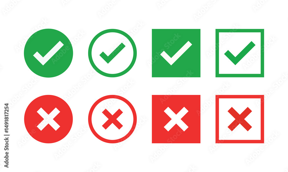 Poster check mark icon button set. check box icon with right and wrong buttons and yes or no checkmark icon
