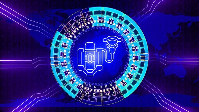 Glowing technology global business financial , ,technology network background ,circular social media icon. Animation of the network connections. futuristic digital network circle technology background - Powered by Adobe