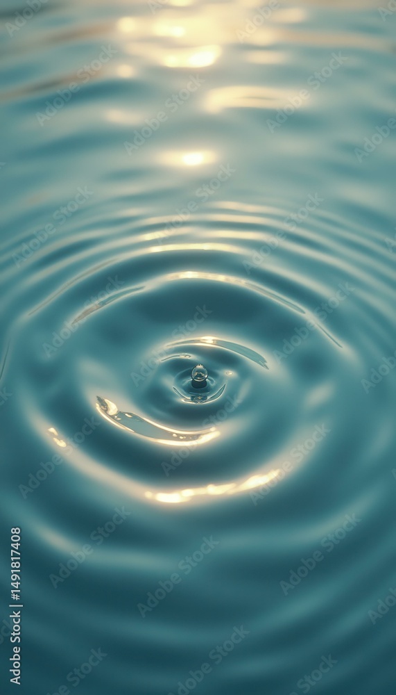 Poster Serene Water Surface with Droplet Impact and Ripples Creating a Calm and Reflective Scene