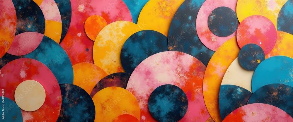 Poster colorful abstract background with overlapping textured circles - artistic design element with vivid 