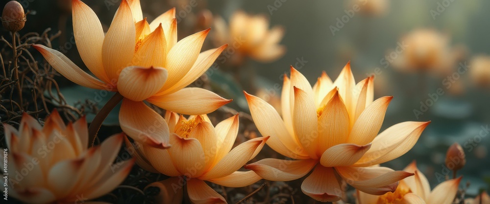 Aufkleber serene lotus blooms with sunlight filtering through petals creating a tranquil and vibrant floral di