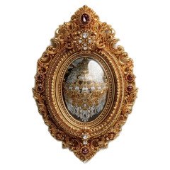 Exquisite Gold Ornate Frame Encasing a Diamond and Gemstone Relic