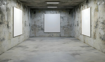 Obraz premium Modern Art Gallery Interior with Empty Canvases and Grungy Walls